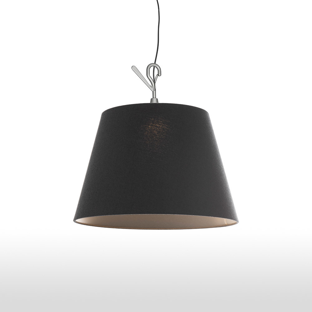 Tolomeo Hook outdoor pendant with dark conical shade and metal hook for hanging.