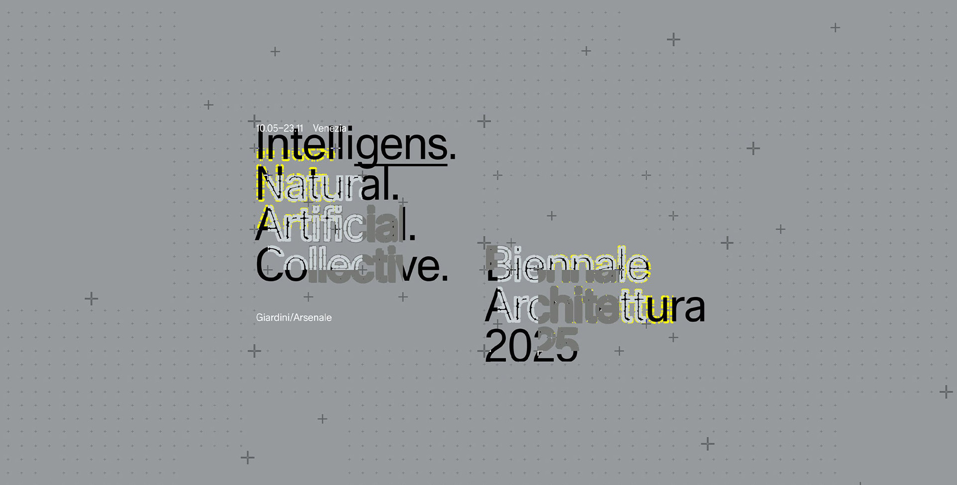 Official banner of the Architecture Biennale 2025 in Venice: themes on intelligence, nature, artificiality and collectivity