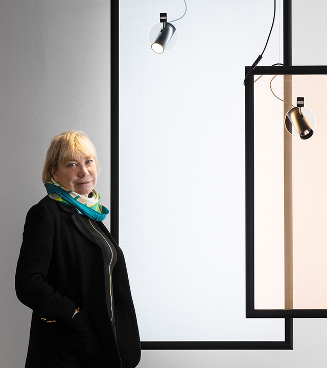 Image of Carlotta de Bevilacqua - President and CEO of Artemide posing near the Discovery Spot product