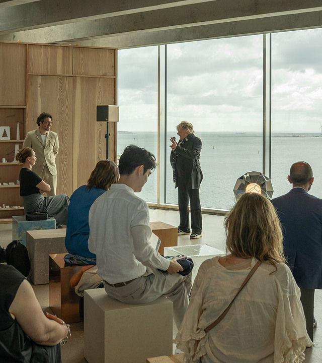 Carlotta de Bevilacqua and Jacob Lange speaking at a 3daysofdesign talk, in front of an attentive audience in the room.