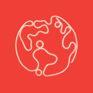 Stylized glowing outline of planet Earth created with La Linea against a red background. Photo by Pierpaolo Ferrari.