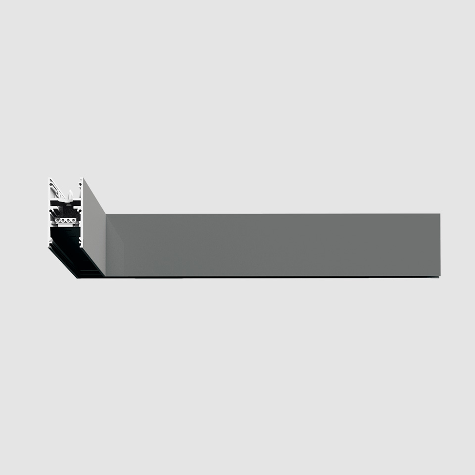 Artemide A.24 Emissione Sharping recessed linear LED fixture in grey, shown in profile with visible mounting hardware