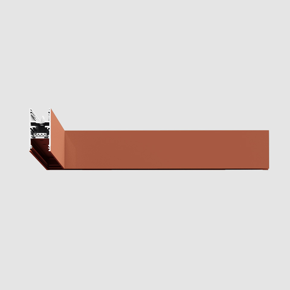 Artemide A.24 Emissione Sharping linear recessed lighting profile in terracotta finish, shown in cross-section view