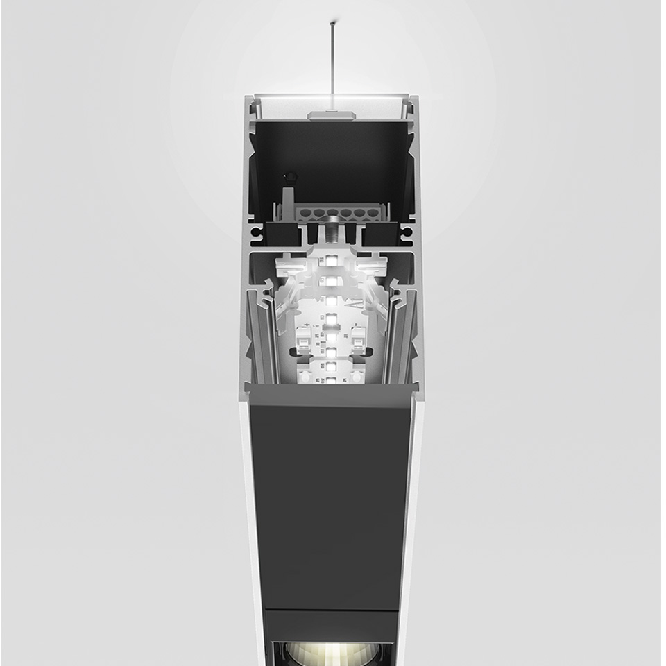 A.39 Suspension - Direct + Indirect Emission - 1184mm - 20° - 3000K - Dimmable DALI - 2x4 Optics - Black