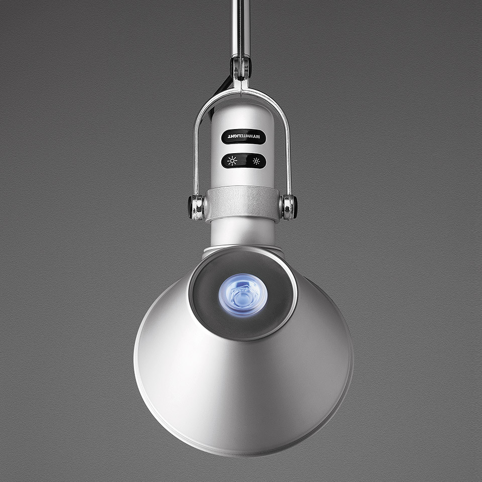 Artemide Tolomeo Parete pendant lamp in polished aluminum with conical shade, adjustable joint, and integrated LED light source - 2