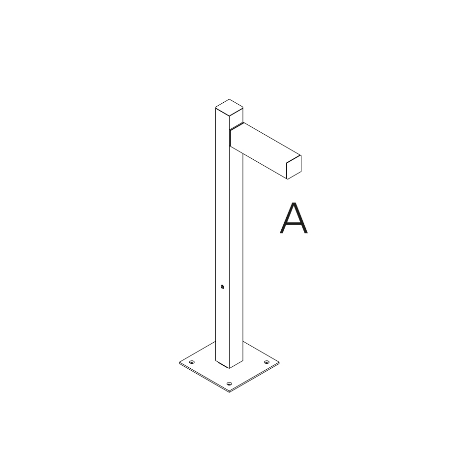 Artemide Walking Palo outdoor bollard light: tall square post with horizontal rectangular head, mounted on flat square base plate, variant A