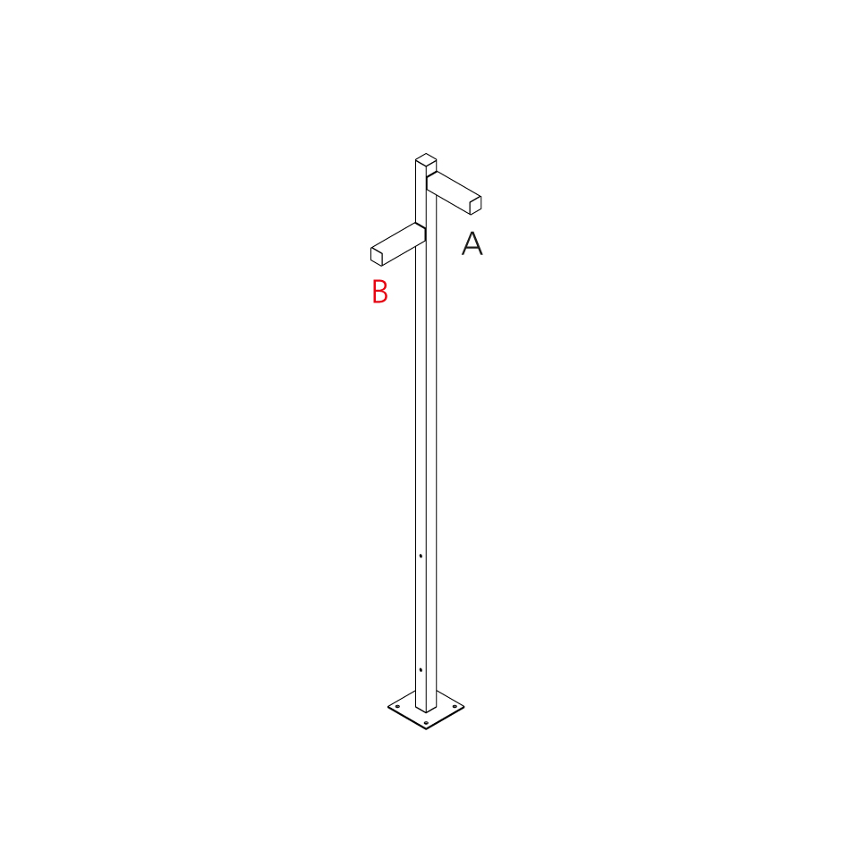 Artemide Walking Palo outdoor floor lamp: tall vertical pole on square base with two rectangular LED light heads at top