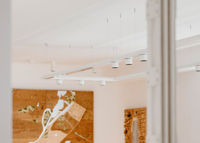 Detail of Hoy System lighting in the interior spaces of the Norman Foster Foundation in Madrid.