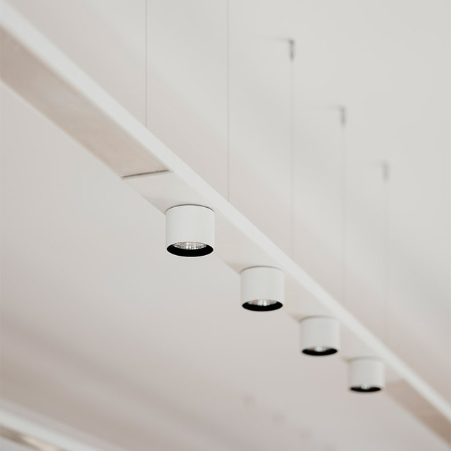 Detail of Hoy System lighting in the interior spaces of the Norman Foster Foundation in Madrid.