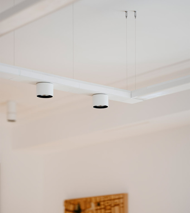 Detail of Hoy System lighting in the interior spaces of the Norman Foster Foundation in Madrid.