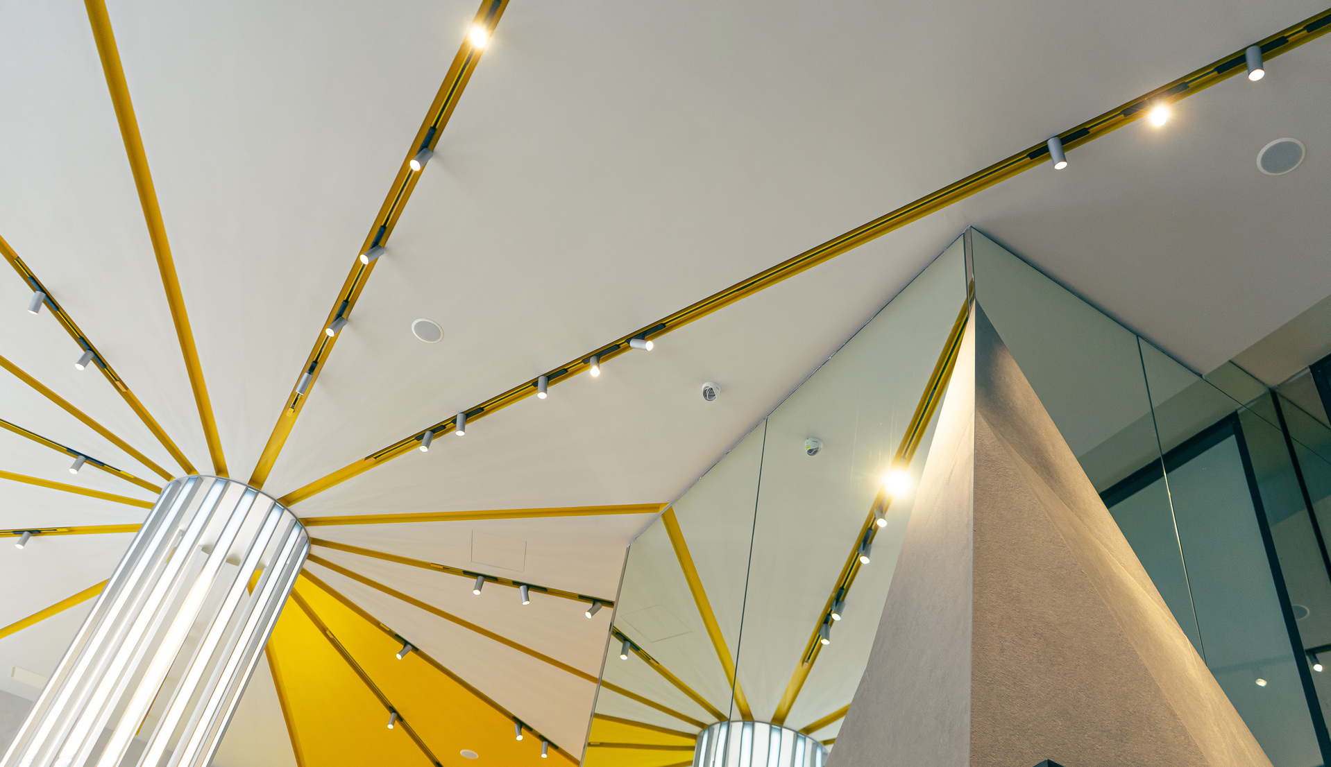 Image of store ceiling illuminated by Vector Track.