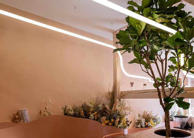 Image of the interior of Noir Coffee Shop with Alphabet of Light