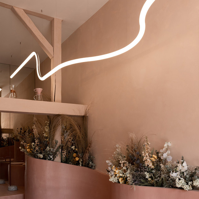 Image of the interior of Noir Coffee Shop with Alphabet of Light