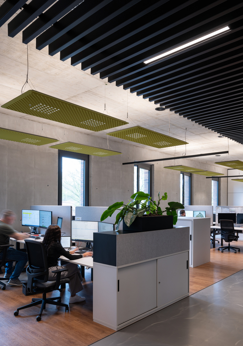 Image of the office interior illuminated by A.24 and Eggboard Matrix.