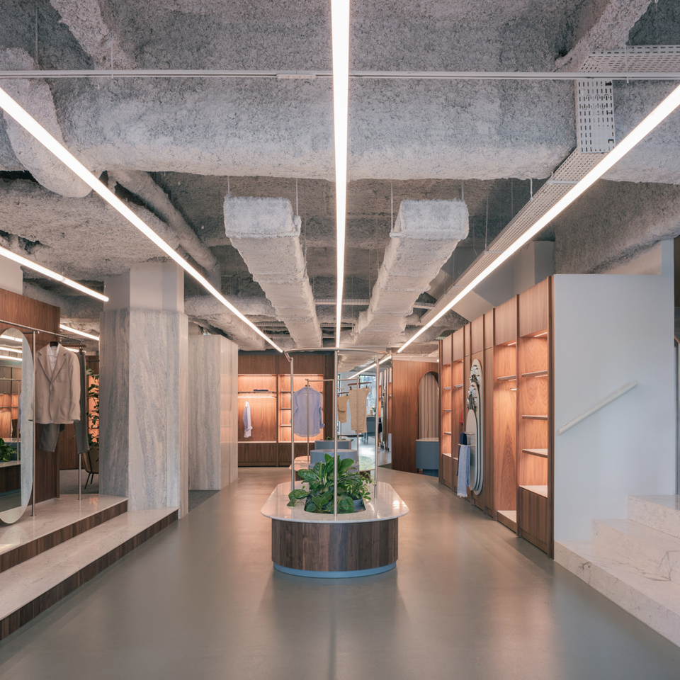 Image of the shop's main hall illuminated with Alphabet of Light.
