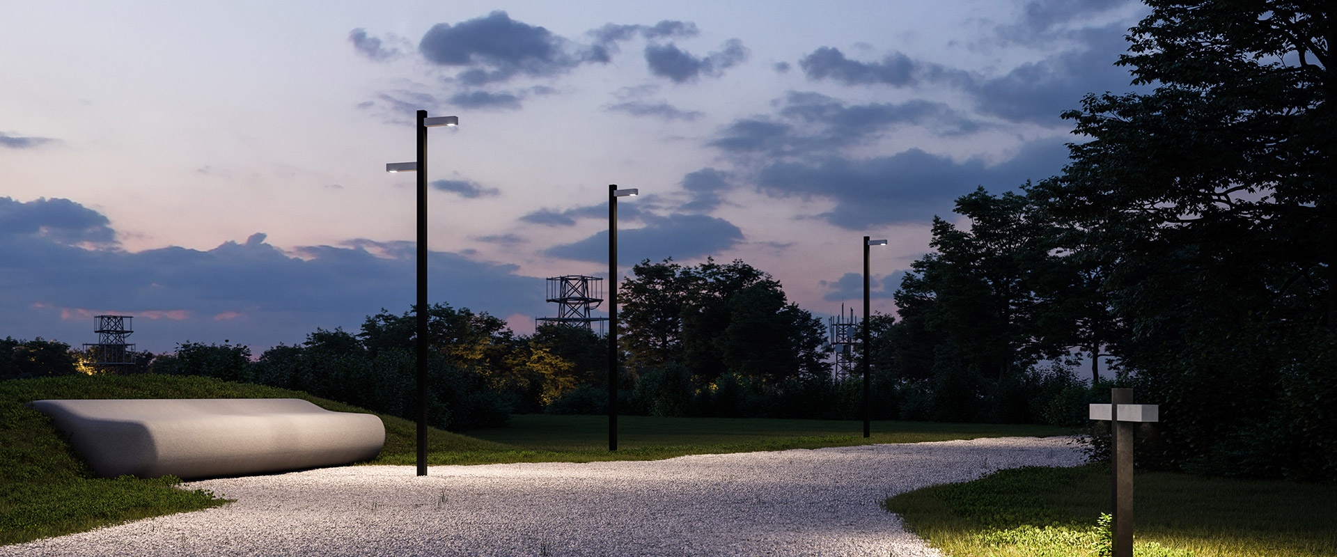 Artemide Walking Palo outdoor floor lamp: white rectangular LED head with red accent light mounted on a dark square pole